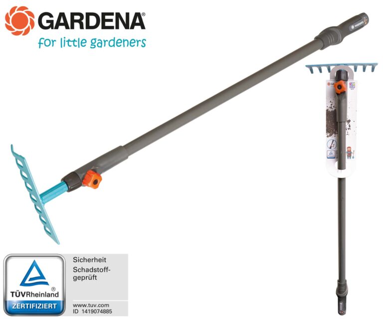 Μακρύ εργαλείο κήπου Gardena με εργονομική λαβή και προστασία.