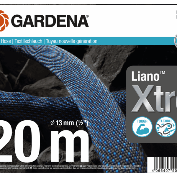 Λάστιχο Gardena Υφασμάτινο Liano Xtreme 1/2"- 20m Σετ με ακροφύσιο & συνδέσμους