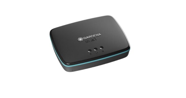 Smart Router Gardena Μαύρος έξυπνος δρομολογητής Gardena με μπλε λεπτομέρειες.
