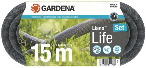 Λάστιχο Υφασμάτινο Gardena Liano Life 1/2"-15m Σετ με Ακροφύσιο & συνδέσμους OGS