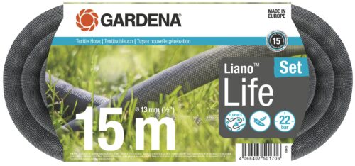 Λάστιχο Υφασμάτινο Gardena Liano Life 1/2"-15m Σετ με Ακροφύσιο & συνδέσμους OGS