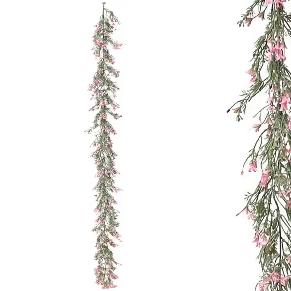 Γιρλαντα πρασιναδασ με ροζ ανθακια - υ180cm 3/36κιβ
