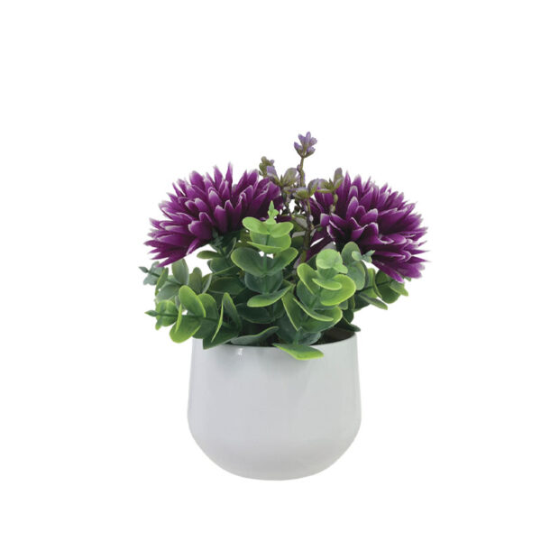 Γλαστρακι με μωβ χρυσανθεμα & ευκαλυπτο - υ18cm 6/12κιβ