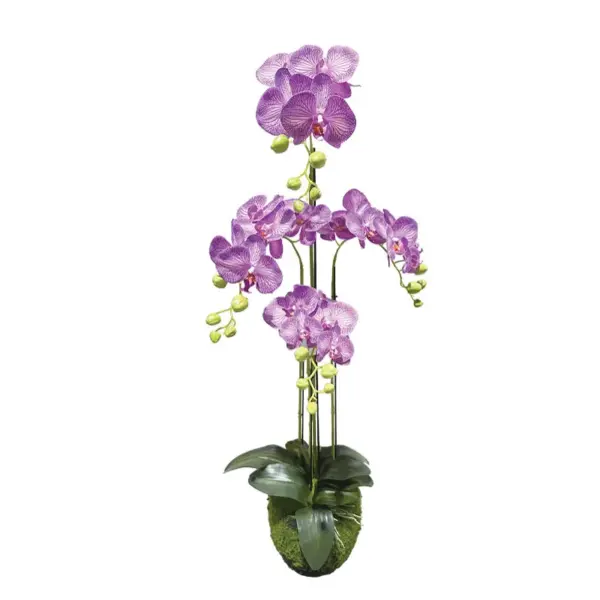 Φυτο ορχιδεα μωβ με λευκεσ ριγεσ ανθη real touch - υ98cm 2/kib