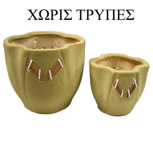 06-00-10522. Κεραμικο κασπω σετ/2 λαδι-κιτρινο ξυλακια - 4/κιβ