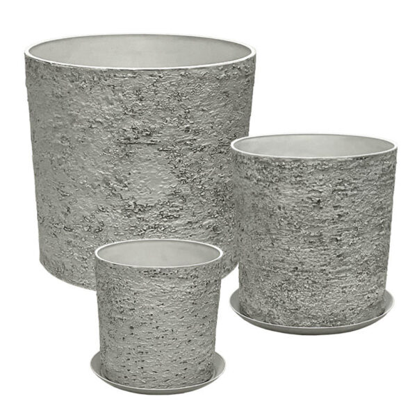 06-10004-SET5 Stone polyresin κασπω με πιατο σετ/5 γκρι φθαρμενοσ βραχοσ - l:φ43x43, m:φ35x36, s:φ28x28cm