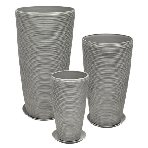 Stone polyresin κασπω με πιατο σετ/6 γκρι - l:φ40x75.5, m:φ32x58, s:φ23x42cm