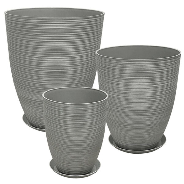Stone polyresin κασπω με πιατο σετ/6 γκρι - l:φ43x52.5, m:φ35x42.5, s:φ28x34.5cm