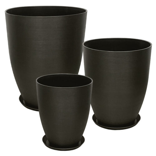 Stone polyresin κασπω με πιατο σετ/6 γκρι οψιδιανου - l:φ43x52.5, m:φ35x42.5, s:φ28x34.5cm
