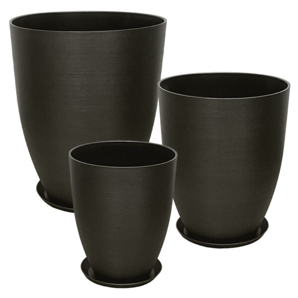 Stone polyresin κασπω με πιατο σετ/6 γκρι οψιδιανου - l:φ43x52.5, m:φ35x42.5, s:φ28x34.5cm