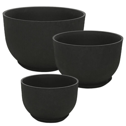 Stone polyresin κασπω με πιατο σετ/6 μαυρο ανθρακι γαβαθα - l:φ55x36.5, m:φ45x30, s:φ33x22cm