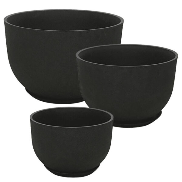 Stone polyresin κασπω με πιατο σετ/6 μαυρο ανθρακι γαβαθα - l:φ55x36.5, m:φ45x30, s:φ33x22cm
