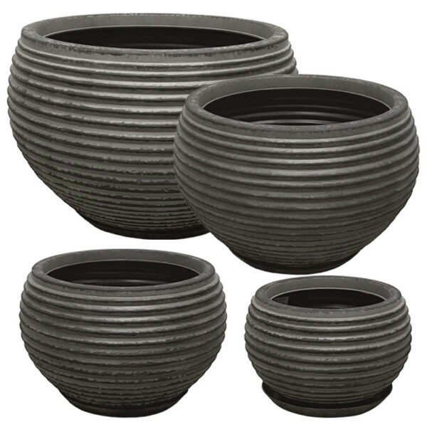 06-10019-SET8 Polyresin κασπω με πιατο σετ/8 μαυρο παλαιωμενο γαβαθα - l:φ70x45.5, m:φ53.5x35, s:φ40.5x26, xs:φ29x19cm