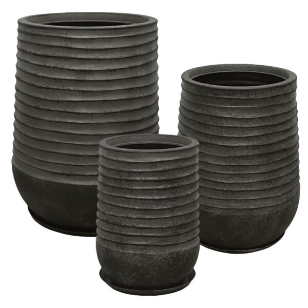 06-10020-SET6 Polyresin κασπω με πιατο σετ/6 μαυρο παλαιωμενο βαρελι - l:φ53x69.5, m:φ39x51, s:φ28x37cm
