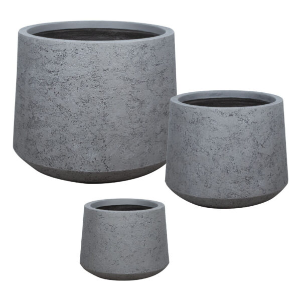 Κασπω fiberclay σετ3 γκρι τσιμεντου κωνικο κοντο - s:φ30x24, m:φ41x33, l:φ55x44cm 20/παλ