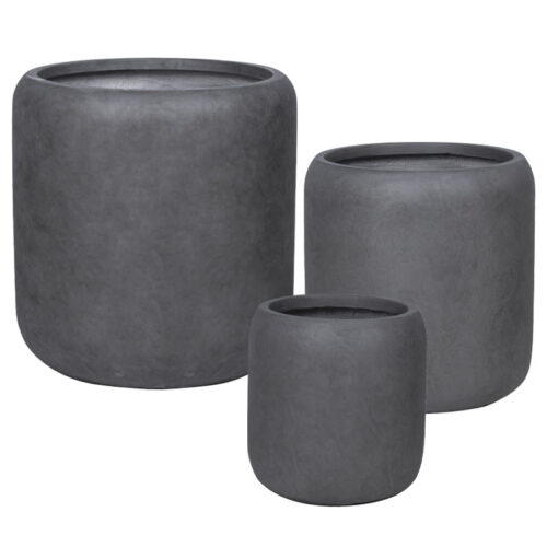 Κασπω fiberclay σετ/3 γκρι ανθρακι βαρελι πομπε - s:φ32x34, m:φ42x43, l:φ54x55cm 16/παλ