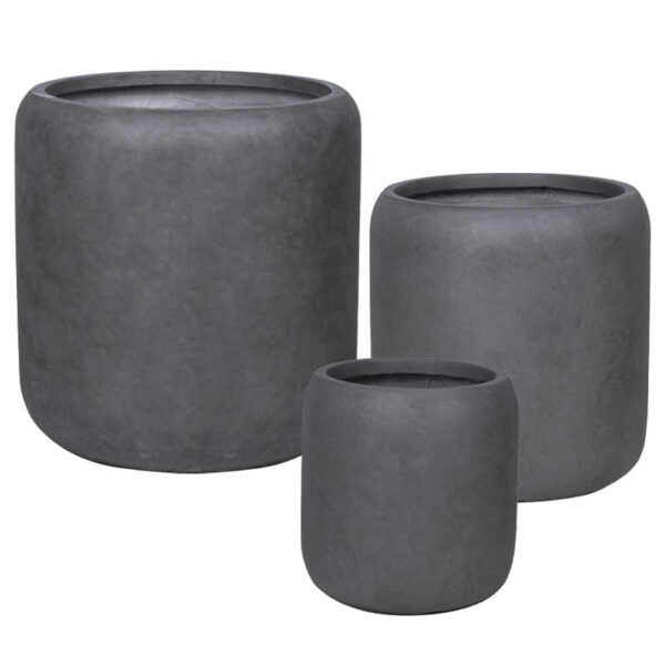 Κασπω fiberclay σετ/3 γκρι ανθρακι βαρελι πομπε - s:φ32x34, m:φ42x43, l:φ54x55cm 16/παλ