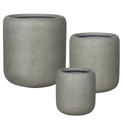 Κασπω fiberclay σετ/3 γκρι-λαδι βαρελι πομπε - s:φ32x34, m:φ42x43, l:φ54x55cm 16/παλ