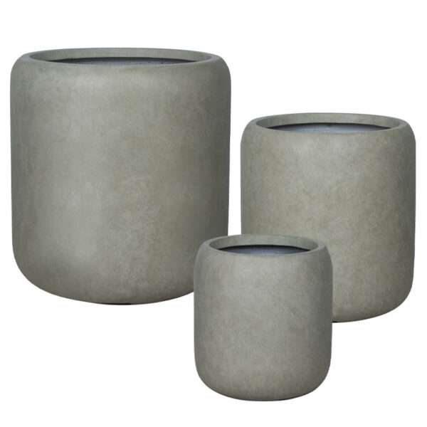 Κασπω fiberclay σετ/3 γκρι-λαδι βαρελι πομπε - s:φ32x34, m:φ42x43, l:φ54x55cm 16/παλ