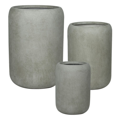 Κασπω fiberclay σετ/3 γκρι-λαδι βαρελι πομπε ψηλο - s:φ32x45, m:φ42x59, l:φ54x76cm 12/παλ