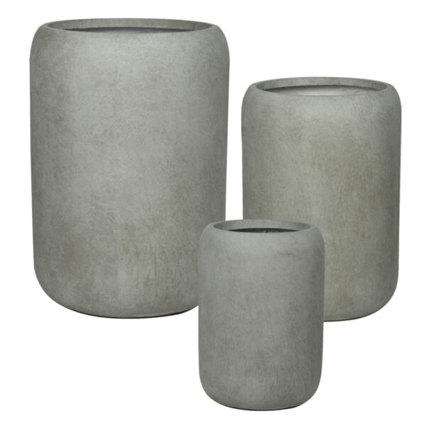 Κασπω fiberclay σετ/3 γκρι-λαδι βαρελι πομπε ψηλο - s:φ32x45, m:φ42x59, l:φ54x76cm 12/παλ