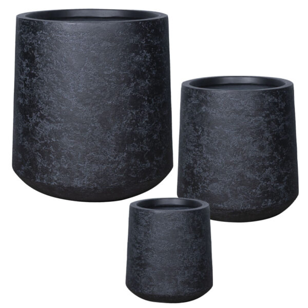Κασπω fiberclay σετ3 μαυρο πετρασ κωνικο ψηλο - s:φ28x30, m:φ38.5x41, l:φ52x56cm 16/παλ