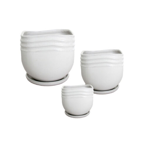 06-99076-SET-3 Σετ/3 κασπω πηλινα λευκα στρογγυλα με πιατακια - s:φ14x14, m:φ19.5x18.5, l:φ24x23.5cm 2/κιβ