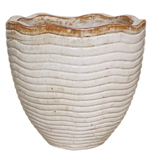 21271-L-Y47cm Πιθαρι-κασπω λευκο/κεραμιδι στρογγυλο μεγαλο κυματα φ50x47cm 6/παλετα