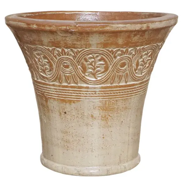 21274-L-Y54cm Πιθαρι-κασπω εκρου παλαιωμενο στρογγυλο μπορντουρα μεγαλο φ62x54cm 6/παλετα