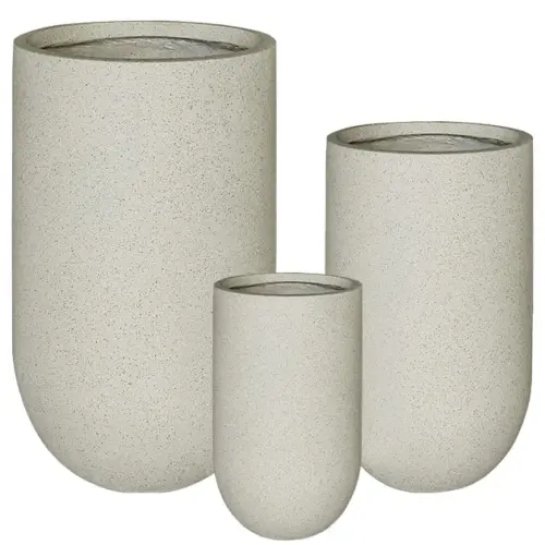 Κασπω fiber clay σετ/3 μπεζ γρανιτη ψηλο στρογγυλο s:φ26x45, m:φ36x60, l:φ46x75cm