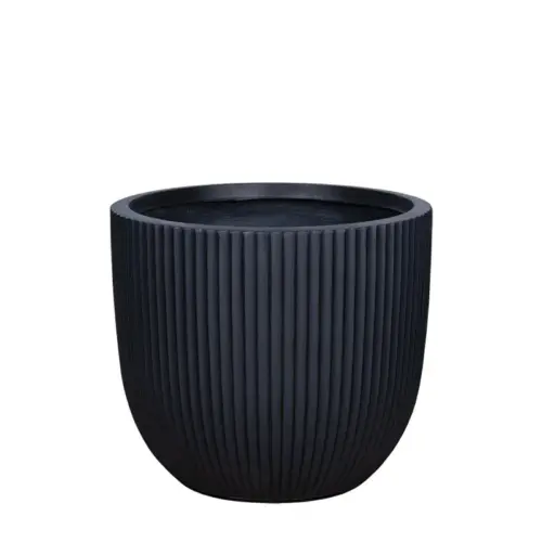 Κασπω fiberclay large μαυρο στρογγυλο καθετεσ ραβδωσεισ - φ41x37cm