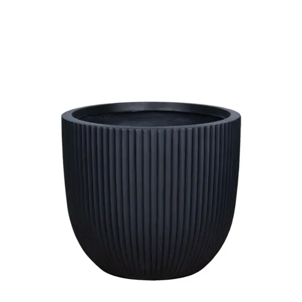 Κασπω fiberclay large μαυρο στρογγυλο καθετεσ ραβδωσεισ - φ41x37cm