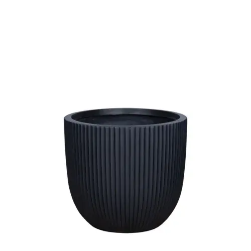Κασπω fiberclay medium μαυρο στρογγυλο καθετεσ ραβδωσεισ - φ34x31cm