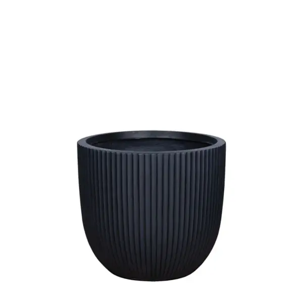 Κασπω fiberclay medium μαυρο στρογγυλο καθετεσ ραβδωσεισ - φ34x31cm
