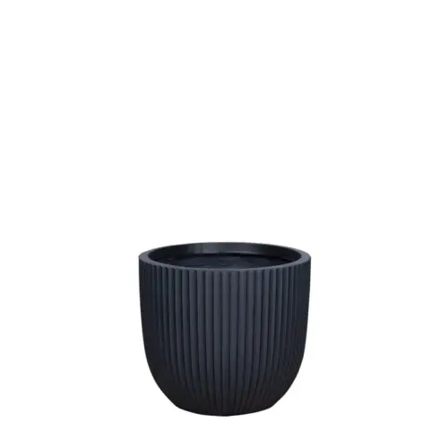 Κασπω fiberclay small μαυρο στρογγυλο καθετεσ ραβδωσεισ - φ20x25cm