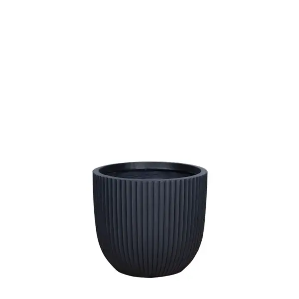 Κασπω fiberclay small μαυρο στρογγυλο καθετεσ ραβδωσεισ - φ20x25cm