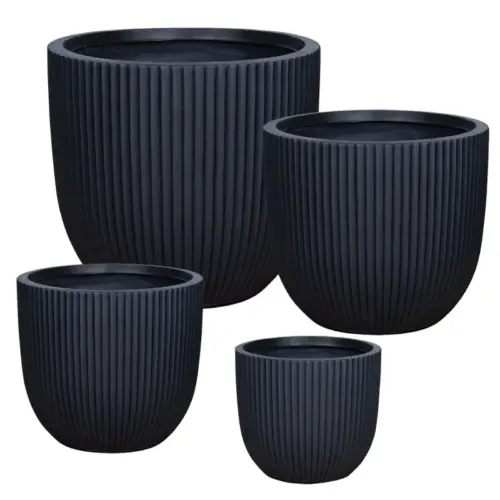 Κασπω fiberclay σετ/4 μαυρο στρογγυλο καθετεσ ραβδωσεισ - s:φ20x25, m:φ34x31, l:φ41x37, xl:φ49x47cm 20/παλ