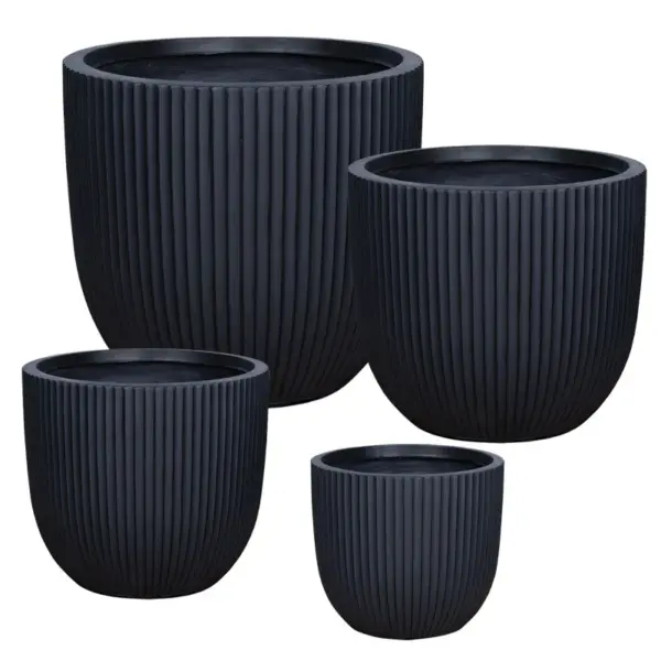 Κασπω fiberclay σετ/4 μαυρο στρογγυλο καθετεσ ραβδωσεισ - s:φ20x25, m:φ34x31, l:φ41x37, xl:φ49x47cm 20/παλ